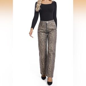 Leopard Print Wide Leg Jeans - Women's Flare & Wide Leg